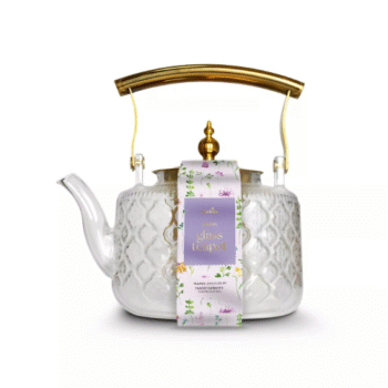 Kuldse kaane- ja sangaga klaaskann 1 L